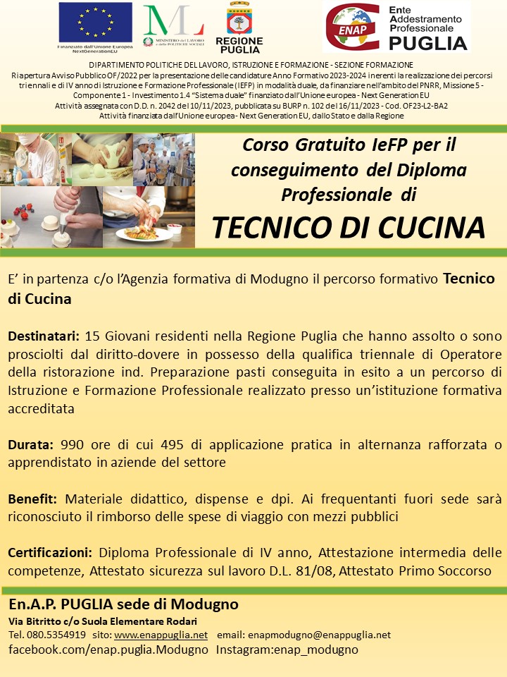 locandina tecnico di cucina IV anno